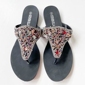 Steven Ella Black Multicolor Rhinestones Sandals B16507
